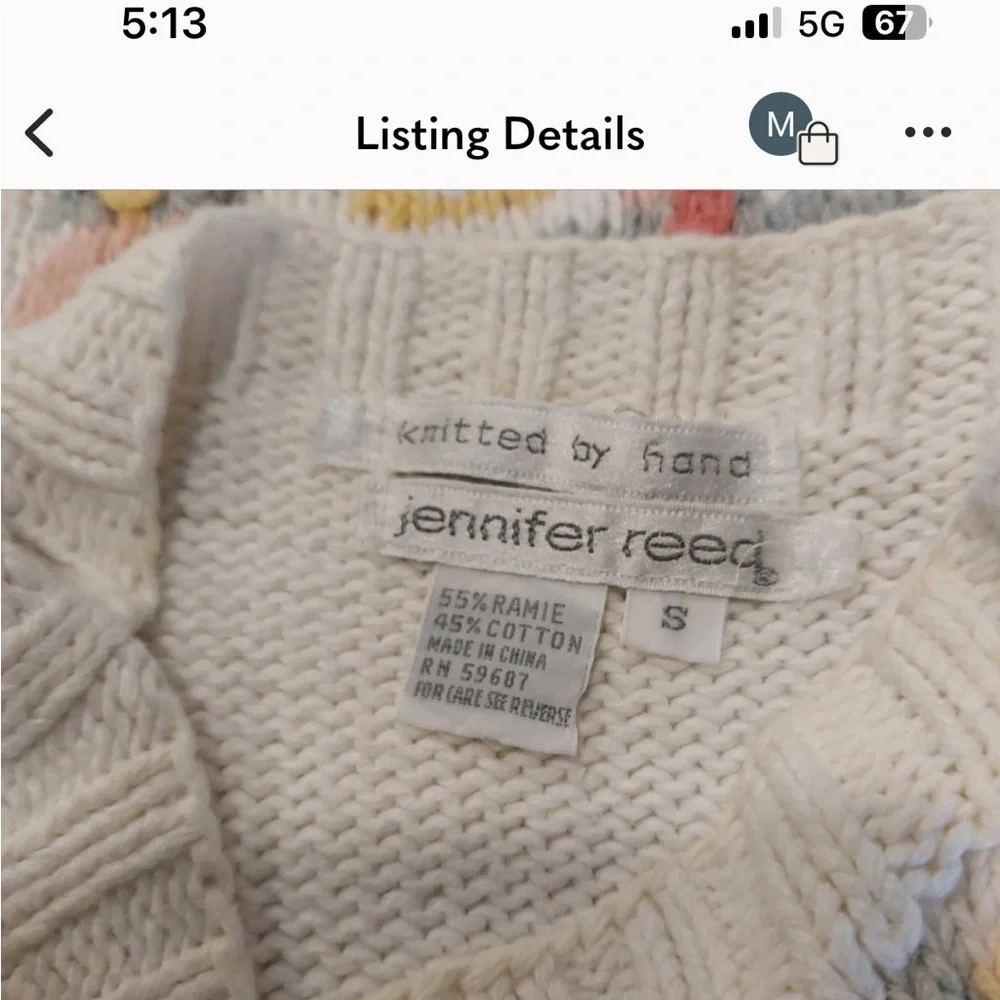 VINTAGE JENNIFER REED Hand Knitted -Embroidered-Floral Sweater -EUC-SZ S 🌸-😍 - Picture 9 of 16